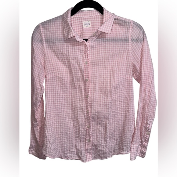 J. Crew Tops - J.Crew The Perfect Shirt Pink Gingham Button Down Stretch Cotton 24”